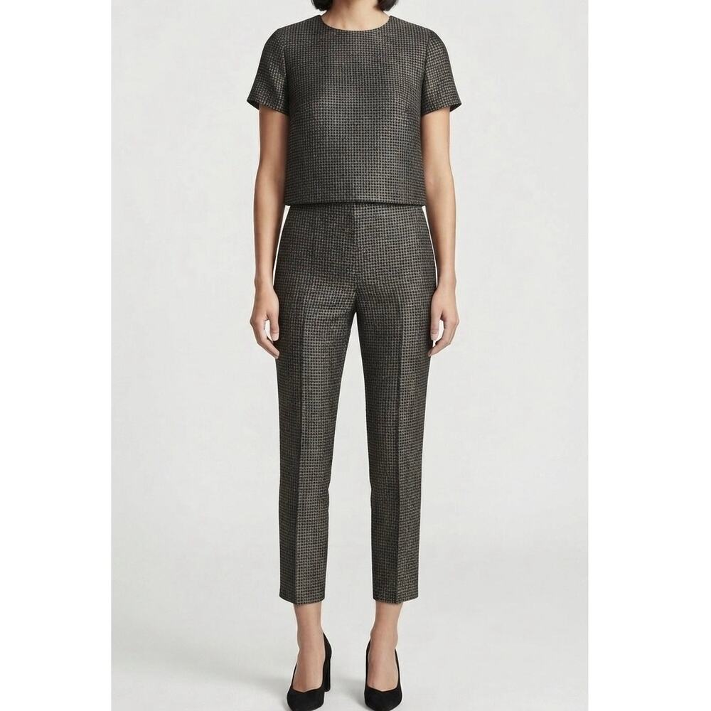 Halogen Quinn Fit Two-Piece Crop Top Pant Suit Black Geo Print Career Set Size 2